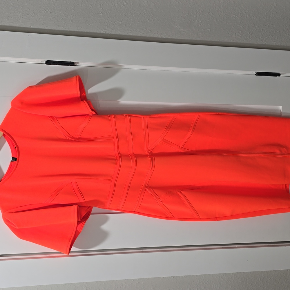 ASOS River Island Orange Flutter Sleeve Structured Midi Sheath Dress Size 10